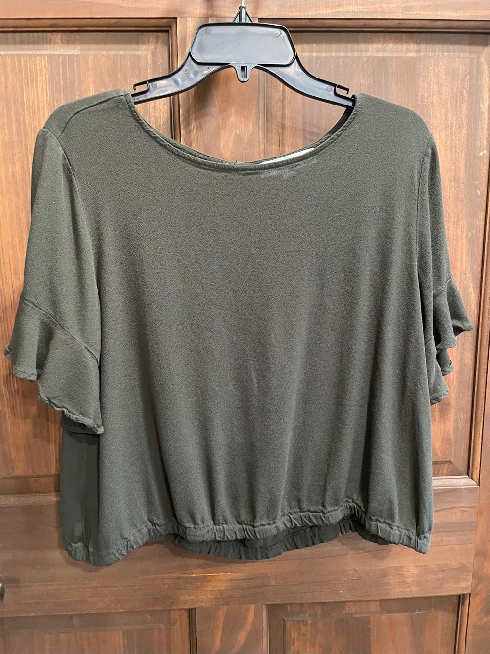 LOFT Olive Green Flutter Sleeve Blouse